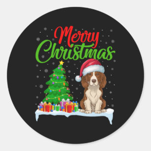 Brittany Spaniel Dog Christmas Tree Lights Xmas Do Classic Round Sticker