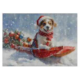 Brittany Spaniel Dog in Sledge Christmas Cutting Board