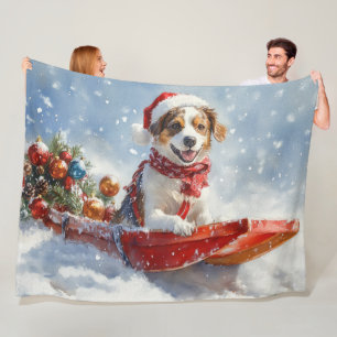 Brittany Spaniel Dog in Sledge Christmas Fleece Blanket