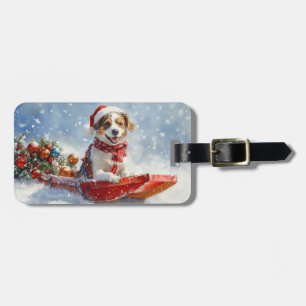 Brittany Spaniel Dog in Sledge Christmas Luggage Tag