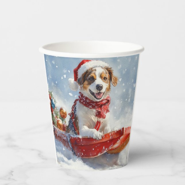 Brittany Spaniel Dog in Sledge Christmas Paper Cups (Front)