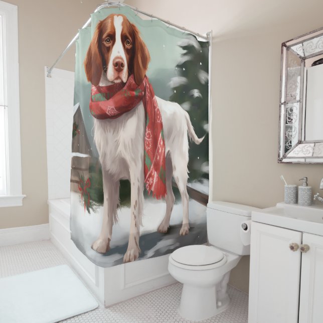 Brittany Spaniel Dog in Snow Christmas (In Situ)