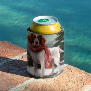 Brittany Spaniel Dog in Snow Christmas Can Cooler