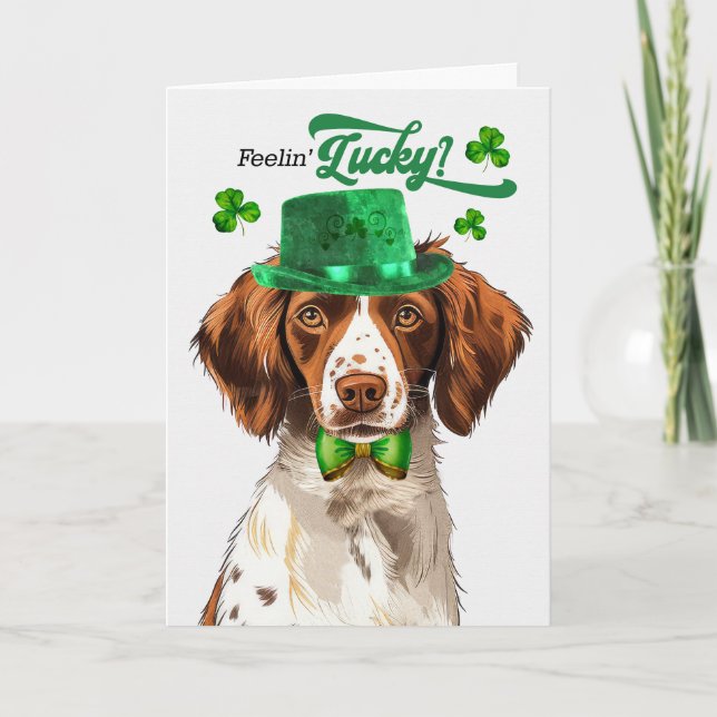 Brittany Spaniel Dog Lucky St Patrick's Day Holiday Card (Front)