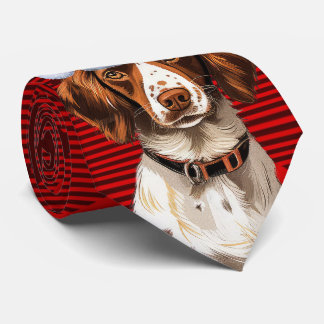 Brittany Spaniel Dog Red Buffalo Plaid Christmas Tie