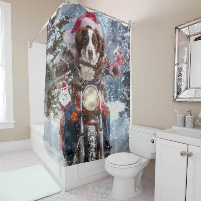Brittany Spaniel Dog Riding Motorcycle Christmas (In Situ)