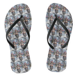 Brittany Spaniel Dog Riding Motorcycle Christmas Flip Flops