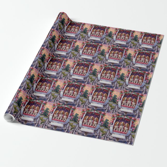 Brittany Spaniel Dog Valentine's Day  Wrapping Paper (Unrolled)