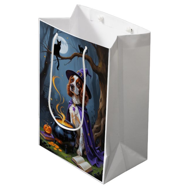 Brittany Spaniel Dog Whimsical Halloween Painting Medium Gift Bag (Front Angled)