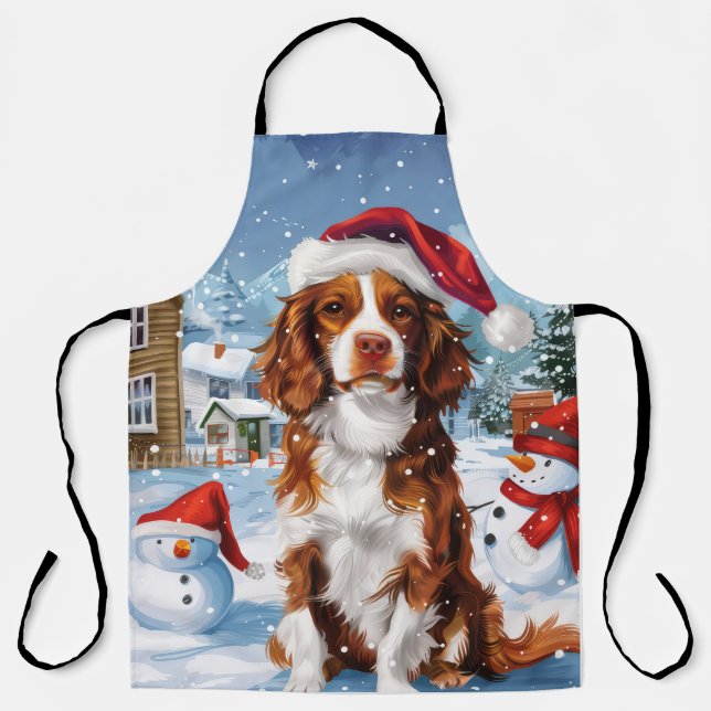 Brittany Spaniel Dog Winter Wonderland Christmas  Apron (Front)