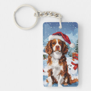 Brittany Spaniel Dog Winter Wonderland Christmas Keychain