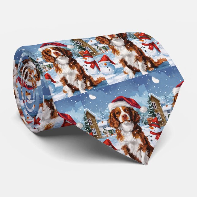 Brittany Spaniel Dog Winter Wonderland Christmas  Tie (Rolled)