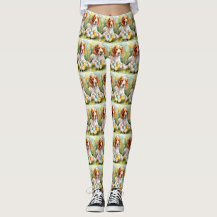 Brittany Spaniel Dog with Easter Eggs Holiday Leggings