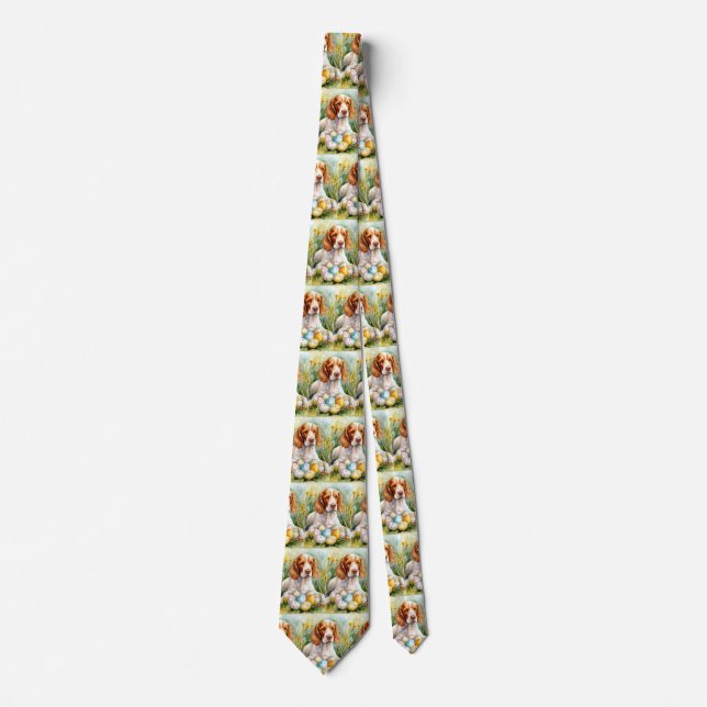 Brittany Spaniel Dog with Easter Eggs Holiday Tie (Front)
