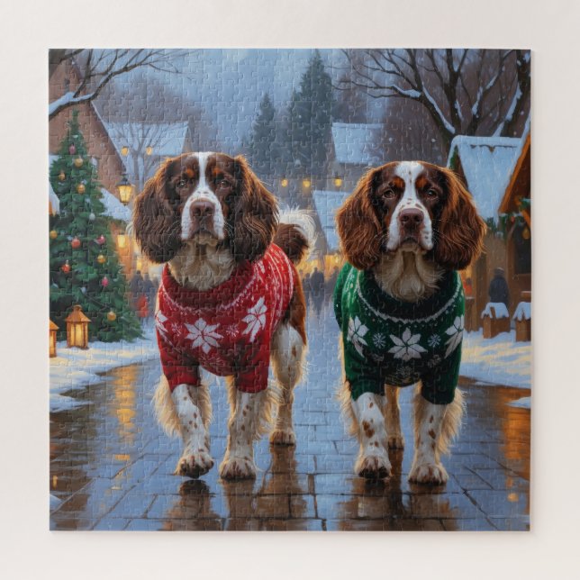 Brittany Spaniel Dogs Christmas Snow Holiday Jigsaw Puzzle (Vertical)