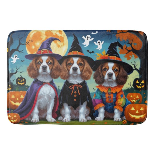 Brittany Spaniel Dogs Pumpkin Halloween Funny  Bath Mat (Front)