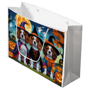 Brittany Spaniel Dogs Pumpkin Halloween Funny  Large Gift Bag