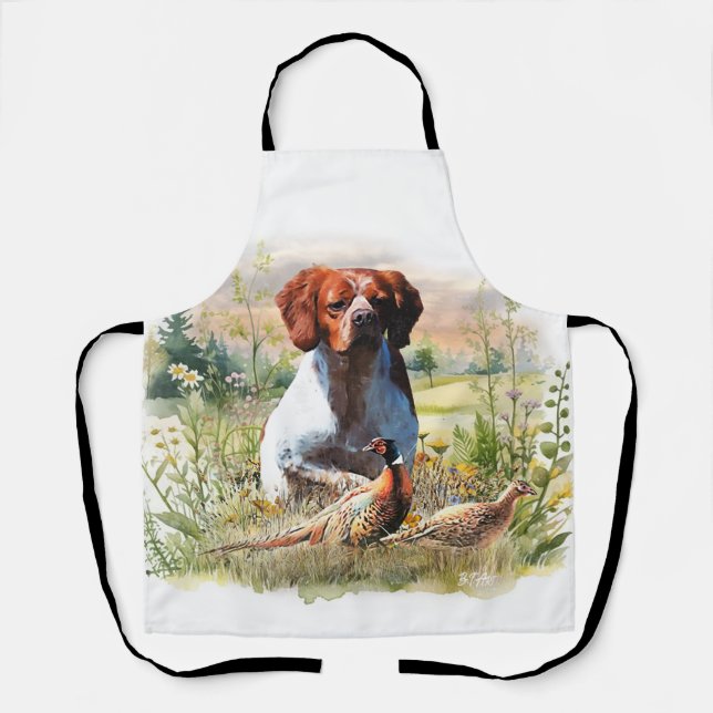 Brittany Spaniel – Field, Focus, Pheasant , Art  Apron (Front)