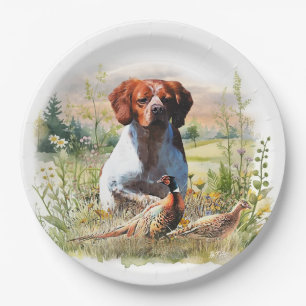 Brittany Spaniel – Field, Focus, Pheasant , Art  Paper Plate
