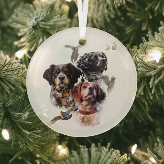 Brittany Spaniel Glass Ornament (Insitu)