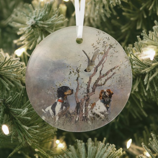 Brittany Spaniel Glass Ornament (Insitu)