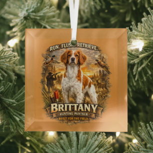 Brittany Spaniel Glass Ornament