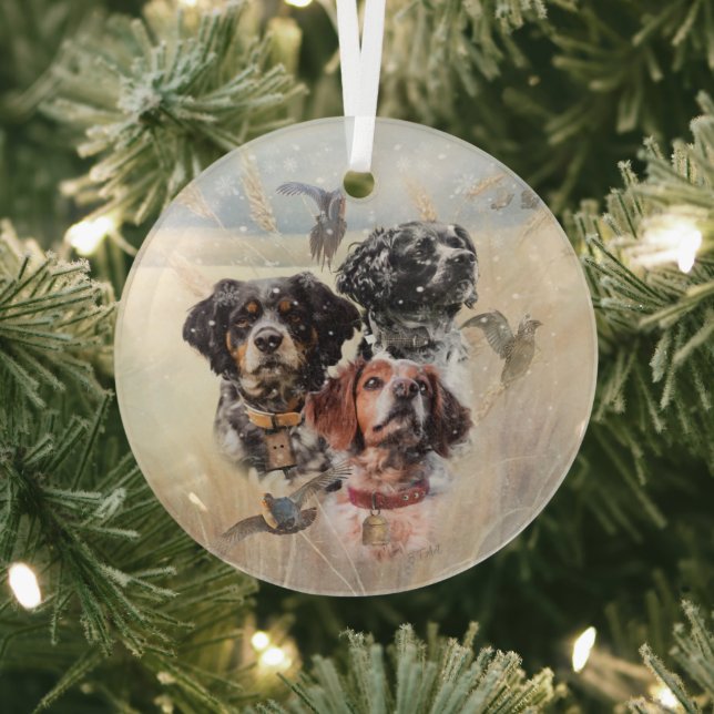 Brittany Spaniel Glass Ornament (Insitu)
