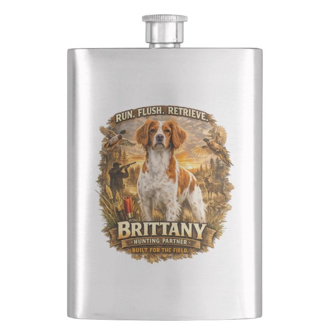 Brittany Spaniel Hip Flask (Front)