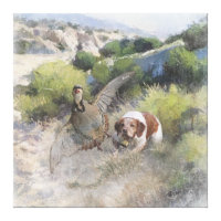 Brittany Spaniel hunting chukar partridge, Art