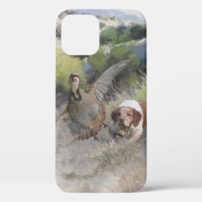 Brittany Spaniel hunting chukar partridge, Art  Case-Mate iPhone Case (Back)
