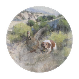 Brittany Spaniel hunting chukar partridge, Art  Cutting Board