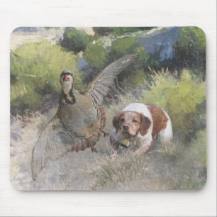 Brittany Spaniel hunting chukar partridge, Art Mouse Pad