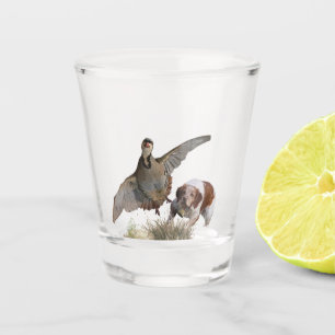 Brittany Spaniel hunting chukar partridge, Art Shot Glass