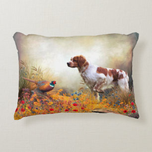 Brittany Spaniel, Hunting Pheasant     Accent Pillow