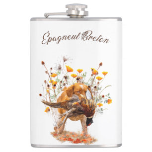 Brittany Spaniel, Hunting Pheasant Coffee Mug Hip Flask