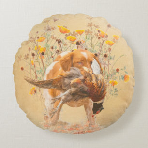 Brittany Spaniel, Hunting Pheasant Coffee Mug T-Sh Round Pillow