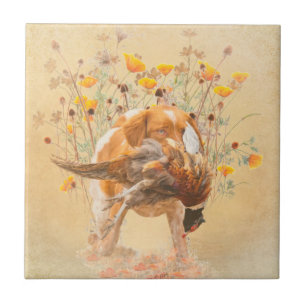 Brittany Spaniel, Hunting Pheasant Coffee Mug T-Sh Tile
