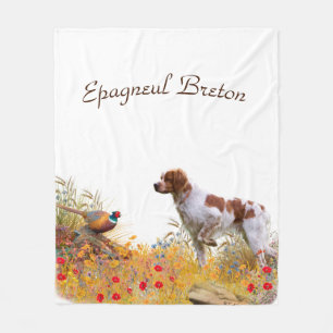 Brittany Spaniel, Hunting Pheasant  Fleece Blanket