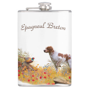 Brittany Spaniel, Hunting Pheasant    Hip Flask