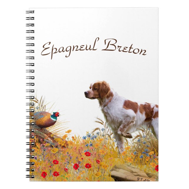 Brittany Spaniel, Hunting Pheasant   Notebook (Front)