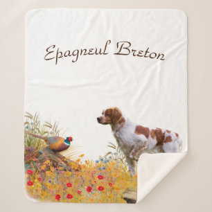 Brittany Spaniel, Hunting Pheasant  Sherpa Blanket