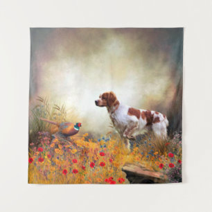Brittany Spaniel, Hunting Pheasant    Tapestry