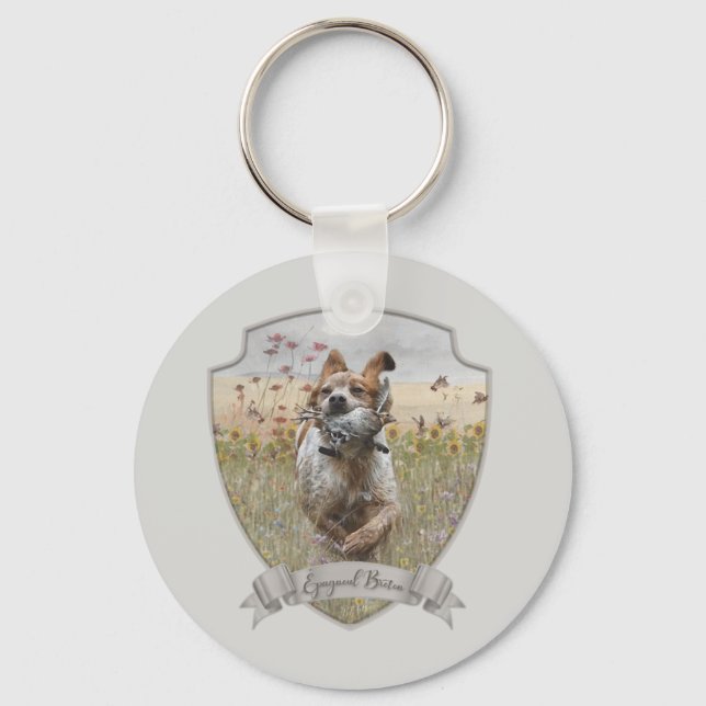 Brittany Spaniel hunting quail , Art     Keychain (Front)