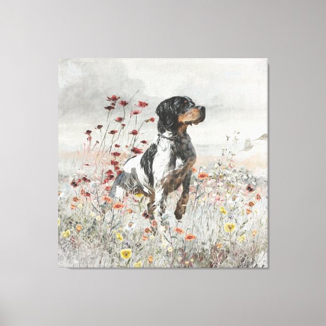 Brittany Spaniel hunts in the field   Canvas Print (Front)