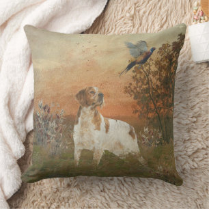 Brittany Spaniel hunts in the field Throw Pillow