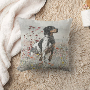 Brittany Spaniel hunts in the field Throw Pillow