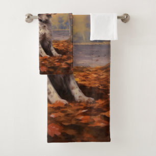 Brittany Spaniel in Autumn Leaves Fall Inspire Bath Towel Set