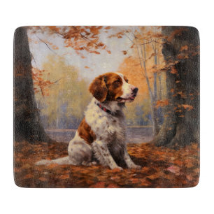 Brittany Spaniel in Autumn Leaves Fall Inspire Cutting Board