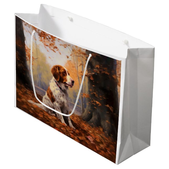 Brittany Spaniel in Autumn Leaves Fall Inspire  Large Gift Bag (Front Angled)