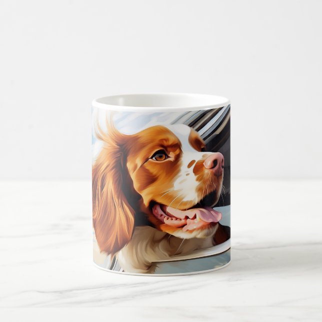 Brittany spaniel in Car Window Coffee Mug (Center)